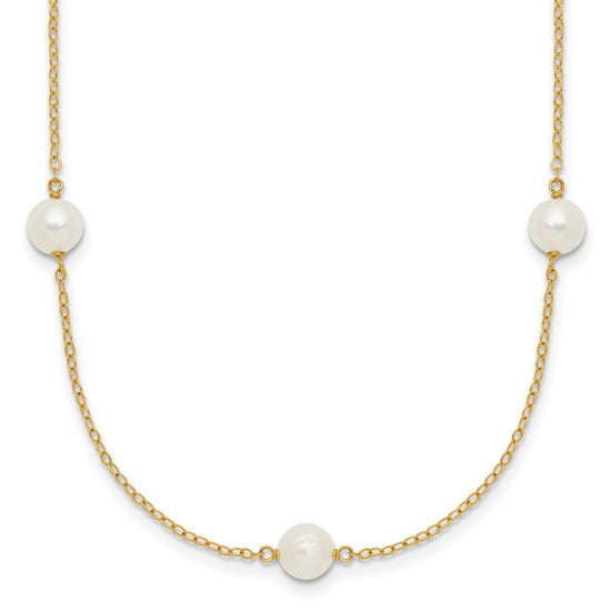 Gold Freshwater Cultured White Near Round Pearl Necklace
