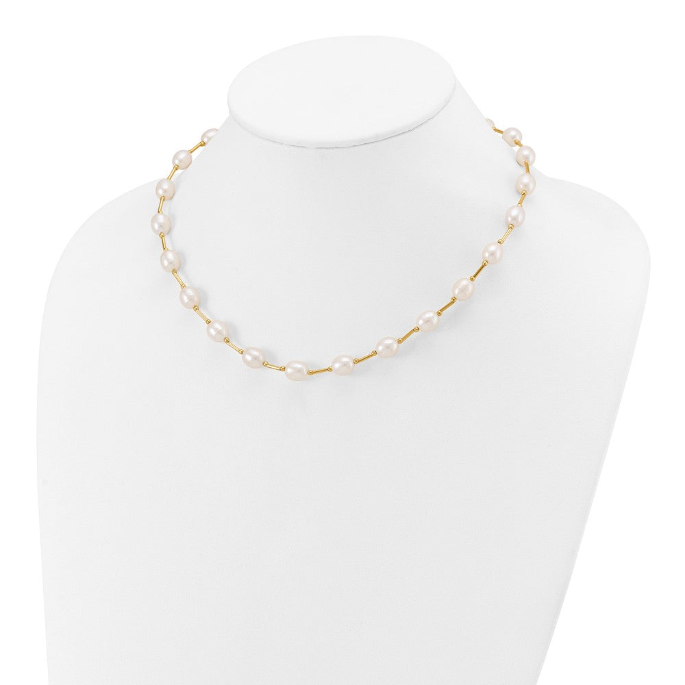 14k 7-8mm White Rice Freshwater Cultured Pearl Beaded 18 inch Necklace