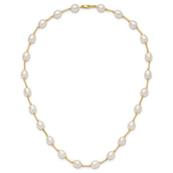 14k 7-8mm White Rice Freshwater Cultured Pearl Beaded 18 inch Necklace