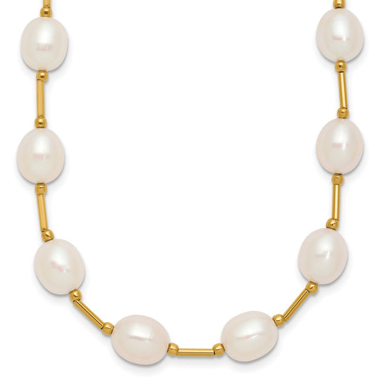 14k 7-8mm White Rice Freshwater Cultured Pearl Beaded 18 inch Necklace