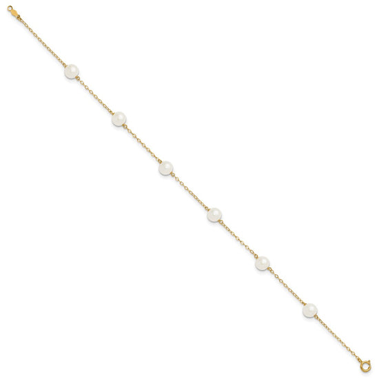 14k 6-7mm White Near-Round Freshwater Cultured Pearl 6-Station 9 inch Anklet
