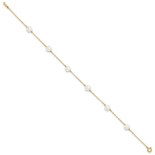 14k 6-7mm White Near-Round Freshwater Cultured Pearl 6-Station 9 inch Anklet