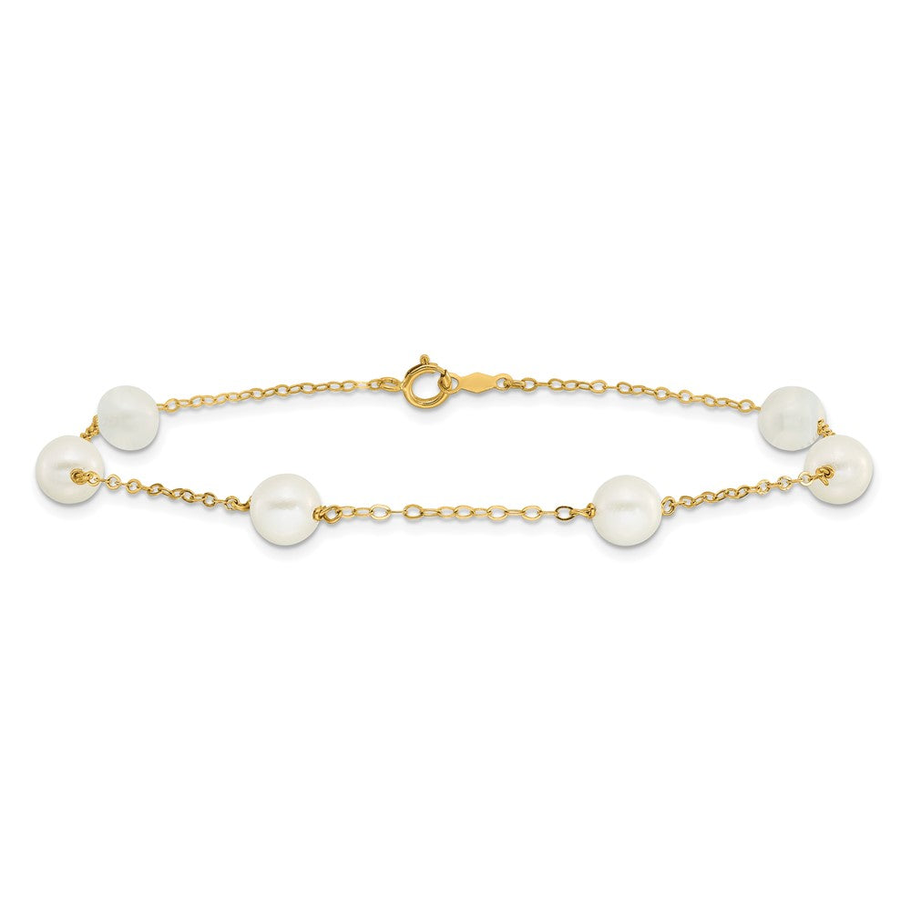 14k 6-7mm White Near-Round Freshwater Cultured Pearl 6-Station 9 inch Anklet