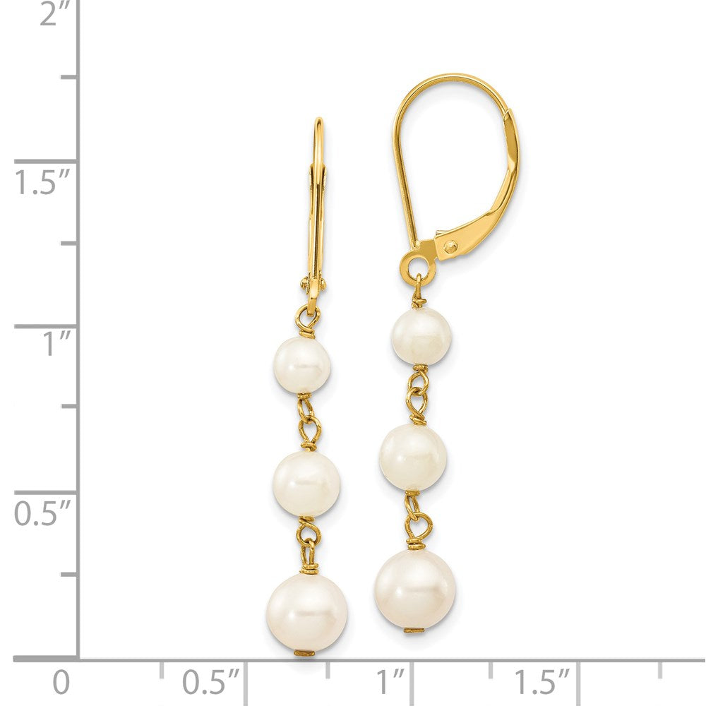 14k 4-6mm White Semi-round Freshwater Cultured Pearl Dangle Leverback Earrings