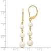 14k 4-6mm White Semi-round Freshwater Cultured Pearl Dangle Leverback Earrings