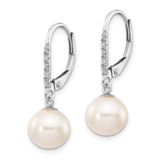 8-9mm FWC Pearl & Diamond Leverback Dangle Earrings