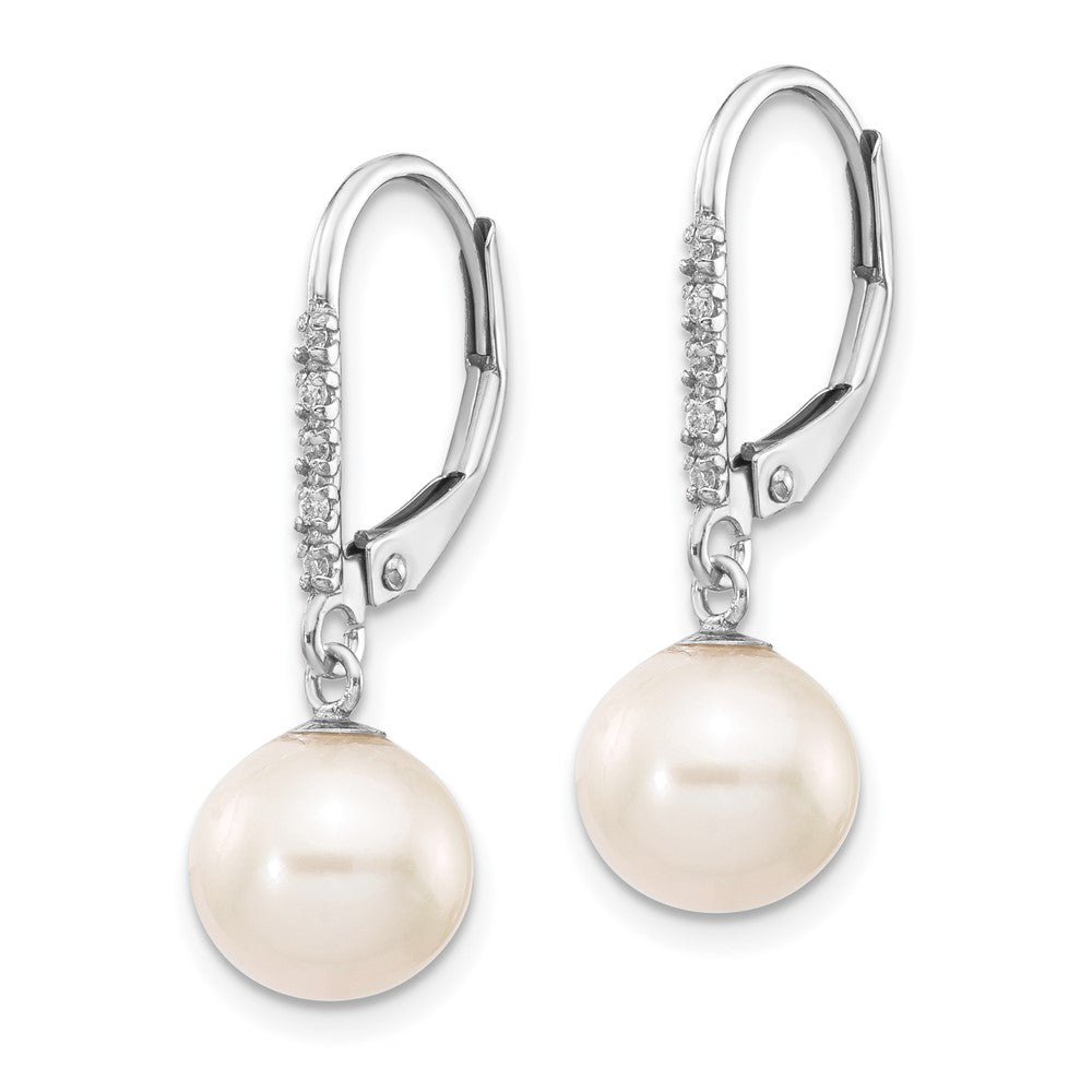 8-9mm FWC Pearl & Diamond Leverback Dangle Earrings
