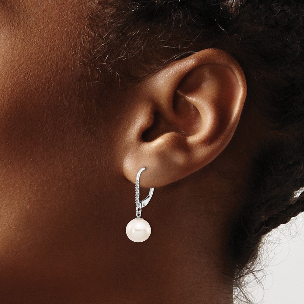 8-9mm FWC Pearl & Diamond Leverback Dangle Earrings
