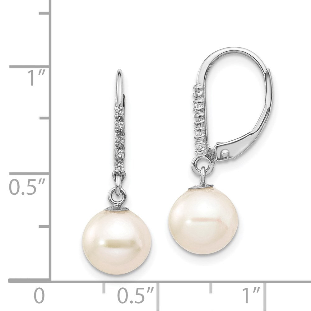 8-9mm FWC Pearl & Diamond Leverback Dangle Earrings