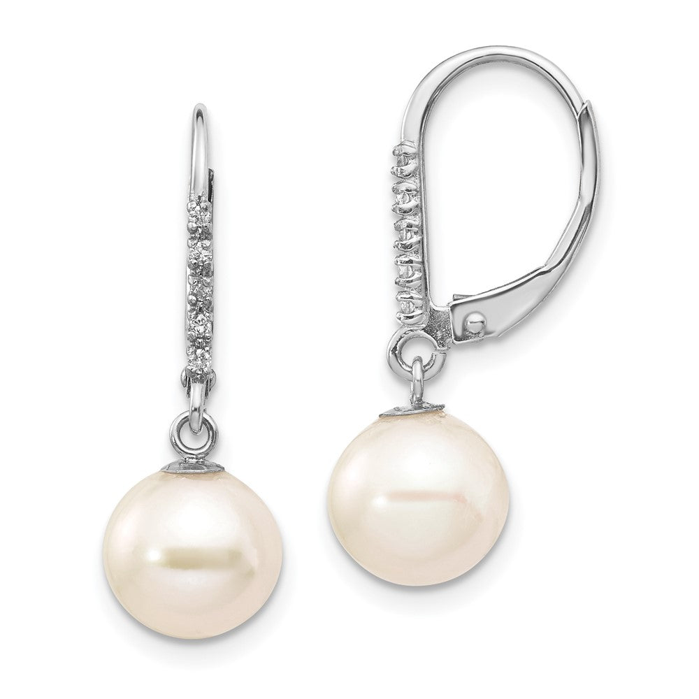 8-9mm FWC Pearl & Diamond Leverback Dangle Earrings