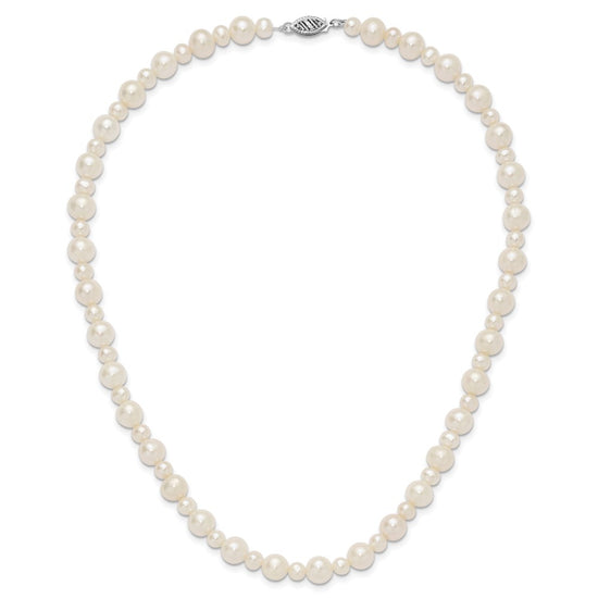 14k White Gold 5-8mm White Near-Round Freshwater Cultured Pearl 18 inch Necklace