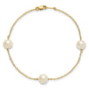 14k 7-8mm White Near-Round Freshwater Cultured Pearl 3-Station 7.25 inch Bracelet