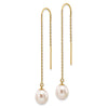 14k 7-8mm White Rice Freshwater Cultured Pearl Dangle Threader Earrings