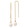 14k 7-8mm White Rice Freshwater Cultured Pearl Dangle Threader Earrings
