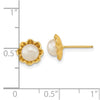 14k 5-6mm White Button Freshwater Cultured Pearl Flower Post Earrings