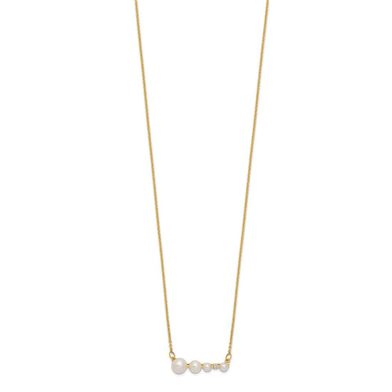 14k Graduated White Round Freshwater Cultured Pearl and 0.01 carat Diamond 17 inch Necklace