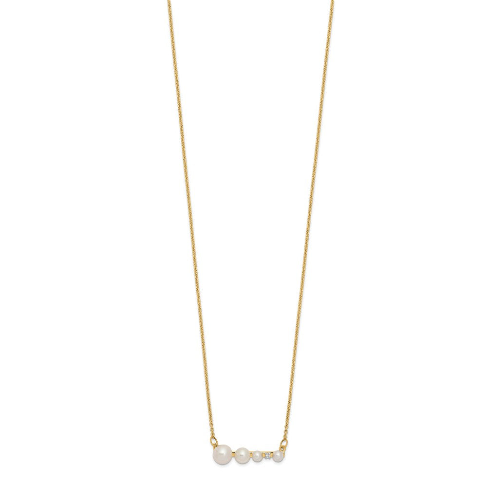 14k Graduated White Round Freshwater Cultured Pearl and 0.01 carat Diamond 17 inch Necklace