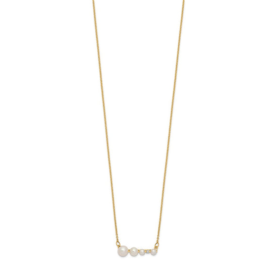 14k Graduated White Round Freshwater Cultured Pearl and 0.01 carat Diamond 17 inch Necklace