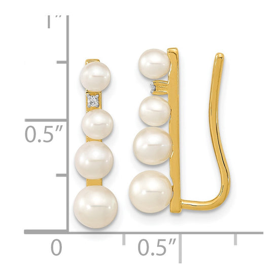 14k 3-5mm Freshwater Cultured Pearl and .016 carat Diamond Ear Climber Earrings