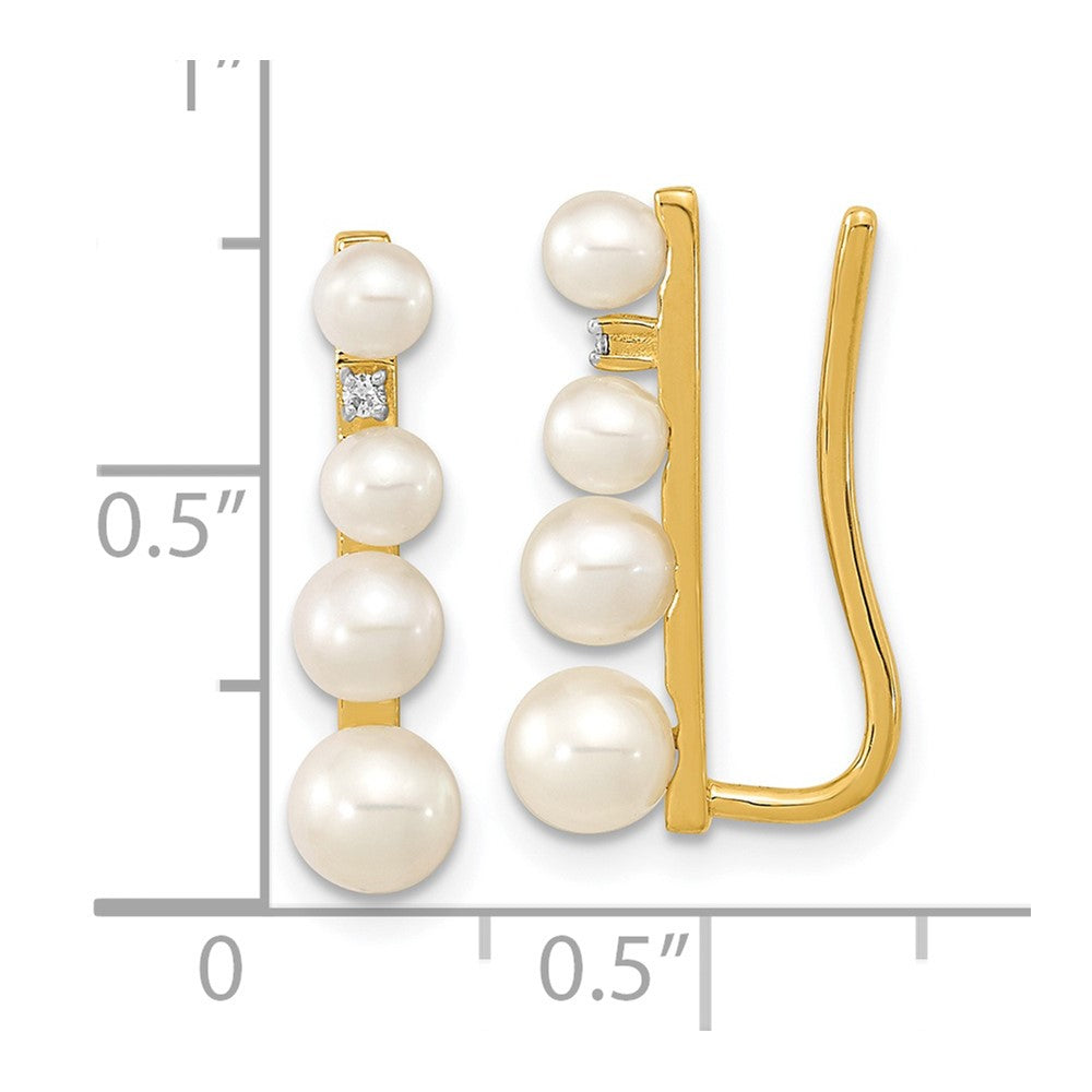 14k 3-5mm Freshwater Cultured Pearl and .016 carat Diamond Ear Climber Earrings