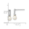 14k White Gold 3-4mm White Round Freshwater Cultured Pearl and .02 carat Diamond Bar Post Earrings