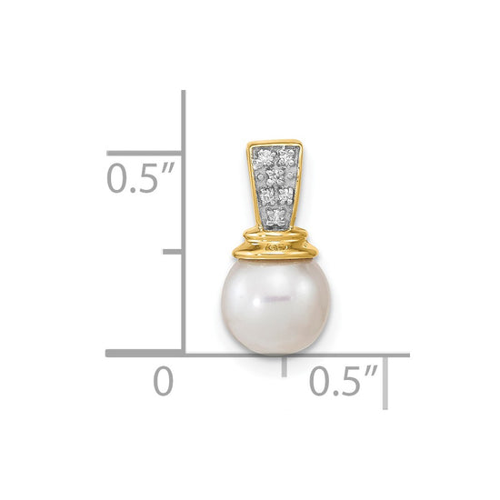 14k 6-7mm Button White Freshwater Cultured Pearl and Diamond Pendant