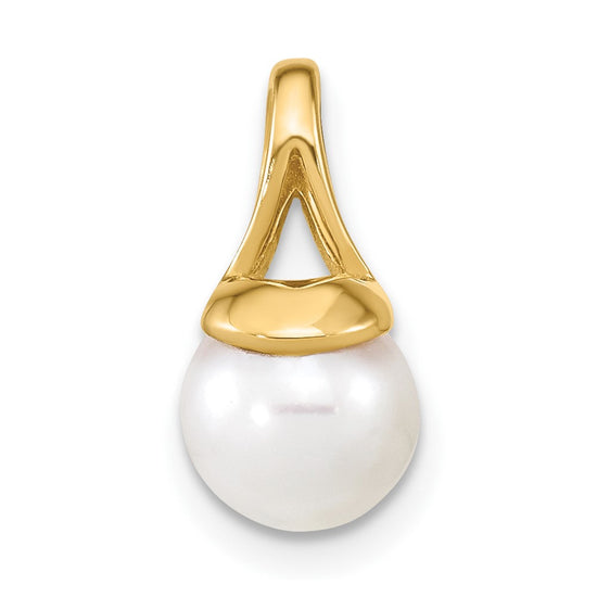 14K 7-8mm White Round Freshwater Cultured Pearl Polished Pendant