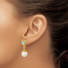 14K 6-7mm White Round Freshwater Cultured Pearl and 3.14BT Pear Light Swiss Blue Topaz Dangle Post Earrings