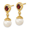 14K 6-7mm White Round Freshwater Cultured Pearl and 3.20GA Pear Mozambique Garnet Dangle Post Earrings
