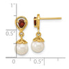 14K 6-7mm White Round Freshwater Cultured Pearl and 3.20GA Pear Mozambique Garnet Dangle Post Earrings