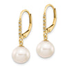 8-9mm FWC Pearl & Diamond Leverback Dangle Earrings