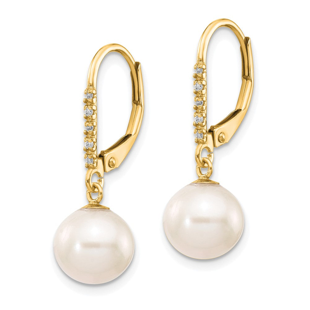 8-9mm FWC Pearl & Diamond Leverback Dangle Earrings