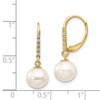 8-9mm FWC Pearl & Diamond Leverback Dangle Earrings
