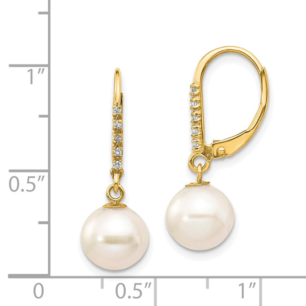 8-9mm FWC Pearl & Diamond Leverback Dangle Earrings