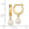 14k 6-7mm White Round Akoya Saltwater Cultured Pearl Dangle Hinged Hoop Earrings