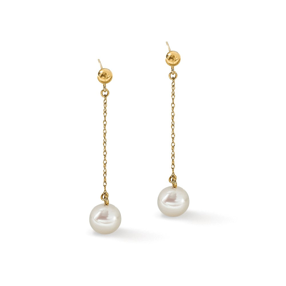 Fresh Water Cultured Round Pearl Dangle Post Earrings