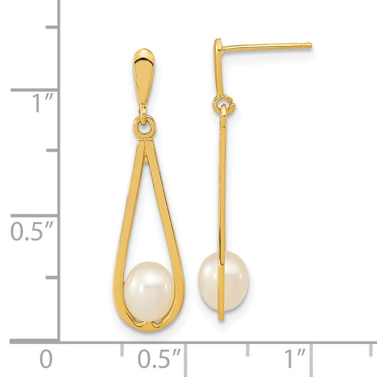 14k 5-6mm White Rice Freshwater Cultured Pearl Post Dangle Earrings