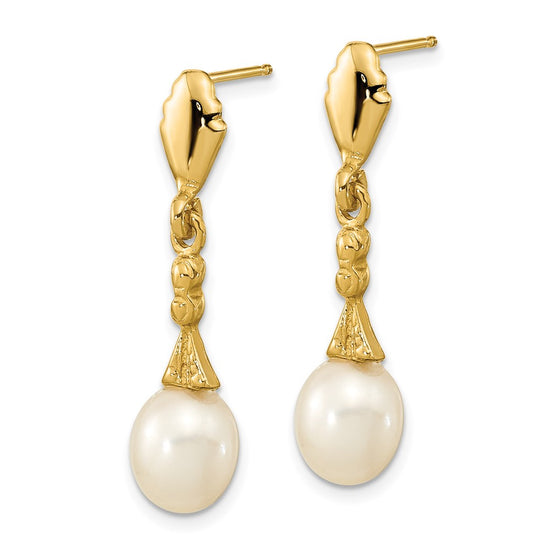 14k 5-6mm White Teardrop Freshwater Cultured Pearl Post Dangle Earrings