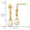 14k 5-6mm White Teardrop Freshwater Cultured Pearl Post Dangle Earrings