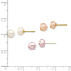 14k 6-7mm Multicolor Button Freshwater Cultured Pearl Boxed 3 Pair Post Earrings Set