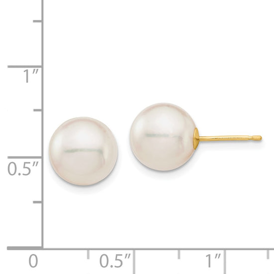 14k 9-10mm White Round Saltwater Akoya Cultured Pearl Stud Post Earrings