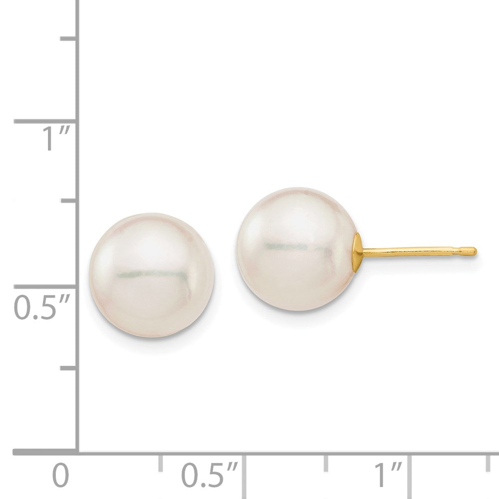 14k 9-10mm White Round Saltwater Akoya Cultured Pearl Stud Post Earrings