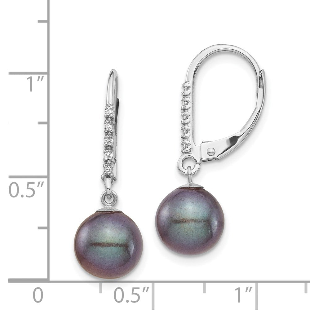 8-9mm Dyed Fresh Water Cultured Pearl & .05ct Diamond Leverback Earrings