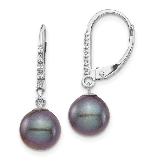 8-9mm Dyed Fresh Water Cultured Pearl & .05ct Diamond Leverback Earrings