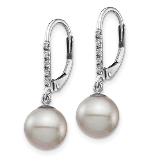 8-9mm Dyed Fresh Water Cultured Pearl & .05ct Diamond Leverback Earrings