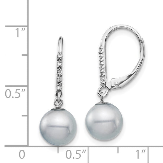 8-9mm Dyed Fresh Water Cultured Pearl & .05ct Diamond Leverback Earrings