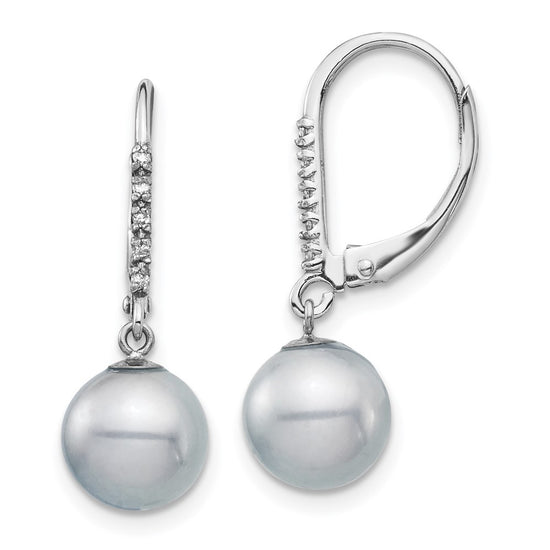 8-9mm Dyed Fresh Water Cultured Pearl & .05ct Diamond Leverback Earrings
