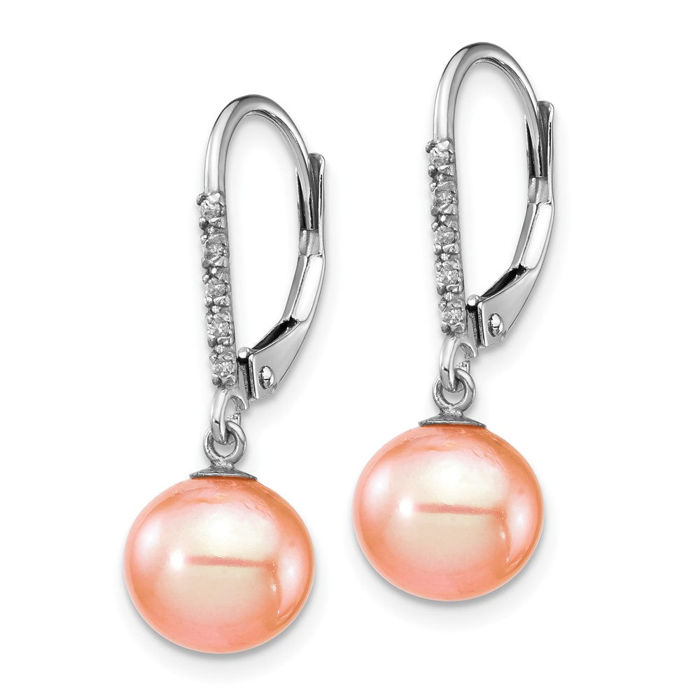 8-9mm Dyed Fresh Water Cultured Pearl & .05ct Diamond Leverback Earrings