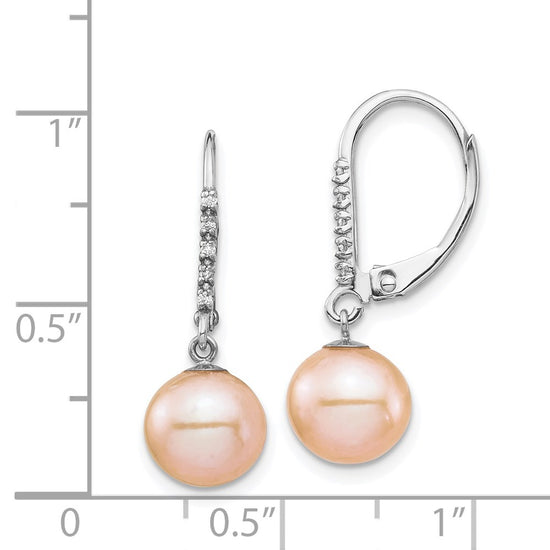 8-9mm Dyed Fresh Water Cultured Pearl & .05ct Diamond Leverback Earrings