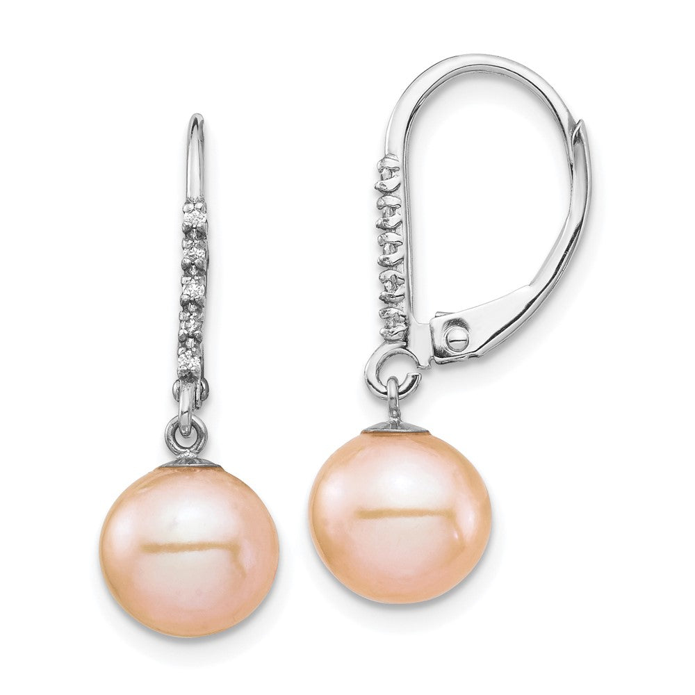 8-9mm Dyed Fresh Water Cultured Pearl & .05ct Diamond Leverback Earrings